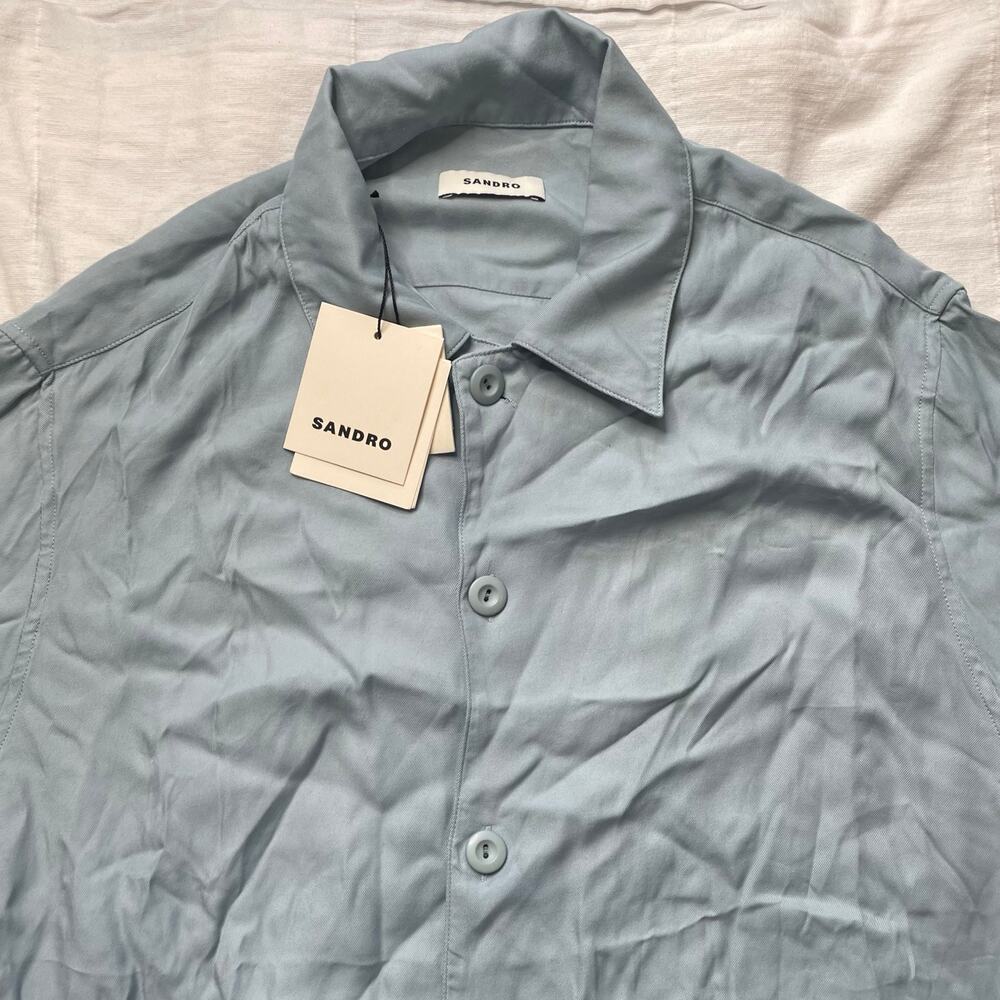 NWT Sandro Blue Long Sleeve Button Up Top Size Small Women's Neutral Office - Picture 4 of 6